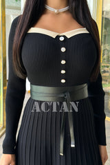 Ribbed knit maxi dress with button detail 