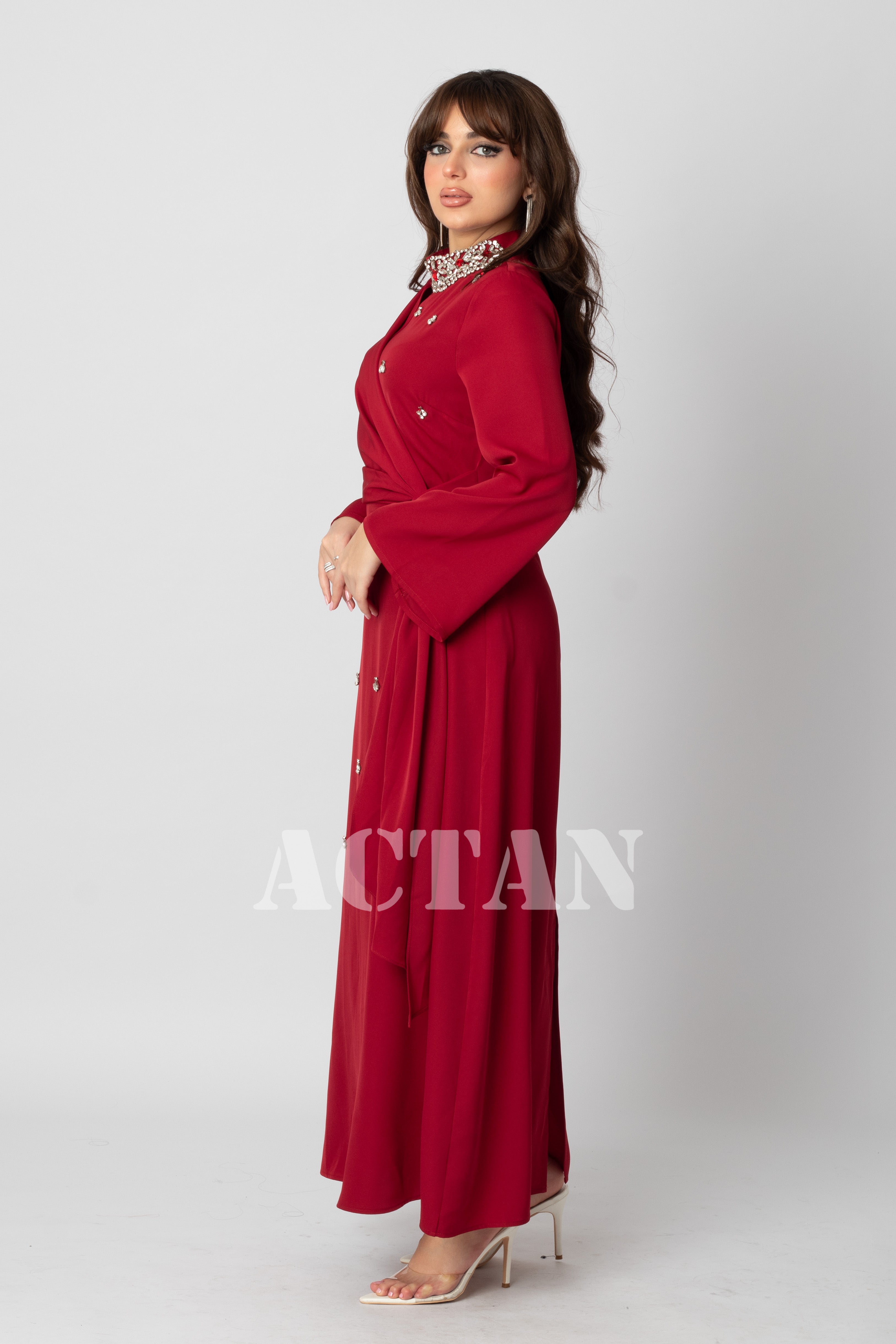 Crystal embellished collar maxi dress 