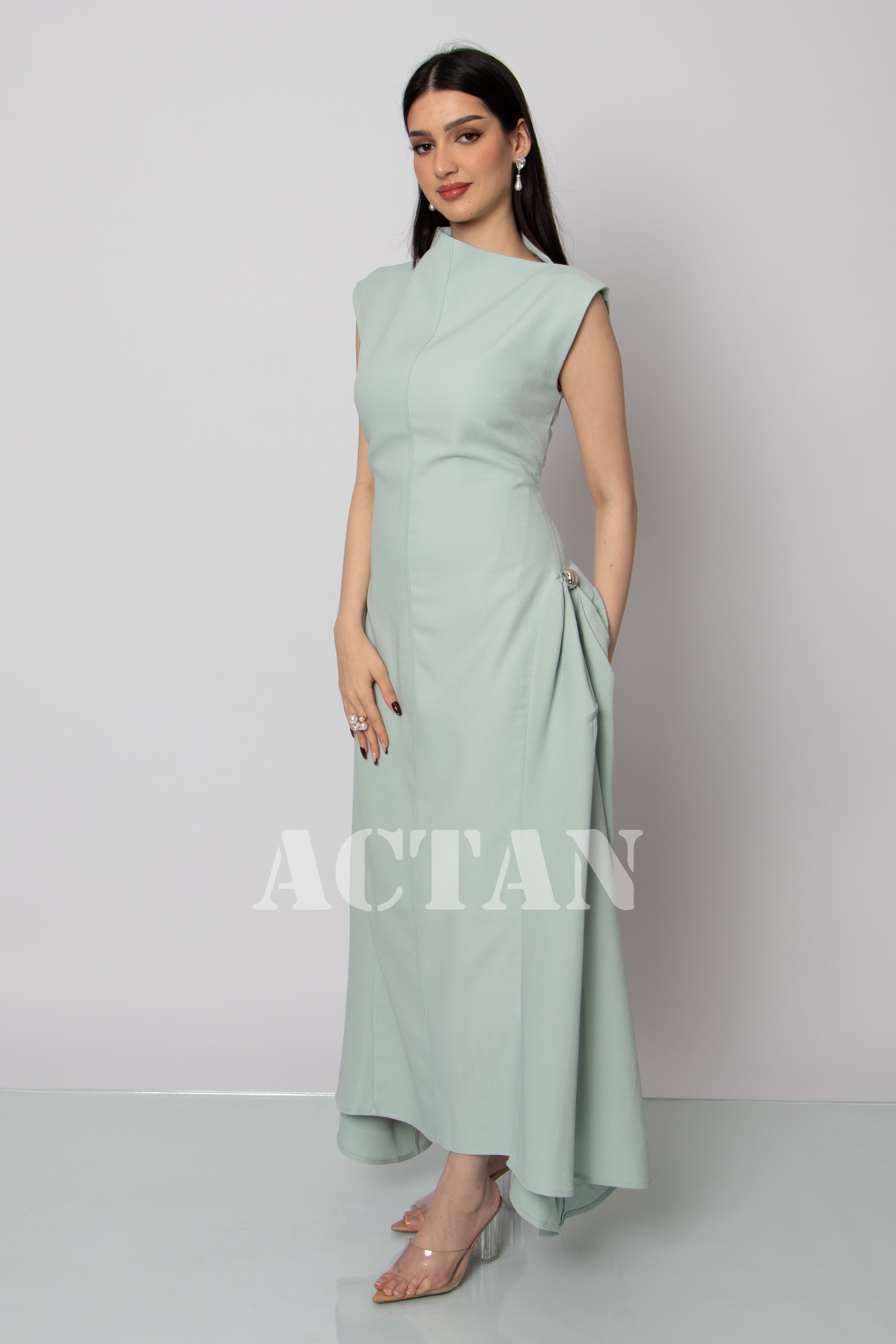 Light Blue Metallic Side Slit Maxi Dress 