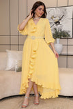 Chiffon dress with belt at the waist 