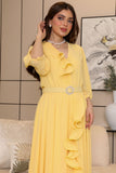 Chiffon dress with belt at the waist 