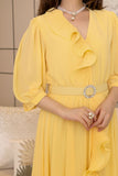 Chiffon dress with belt at the waist 