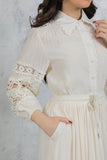Lapel collar skirt and blouse set 