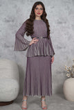 Pleated skirt and blouse set with belt 