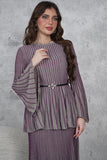 Pleated skirt and blouse set with belt 