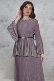 Pleated skirt and blouse set with belt 