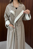 Beige Abaya with Folded Collar and Waist Tie