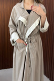 Beige Abaya with Folded Collar and Waist Tie