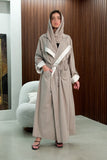 Beige Abaya with Folded Collar and Waist Tie