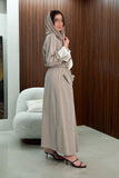 Beige Abaya with Folded Collar and Waist Tie