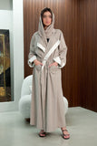 Beige Abaya with Folded Collar and Waist Tie