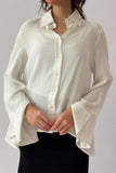 Long sleeve cotton shirt in sugar color 