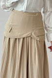 Pleated skirt with split design, beige