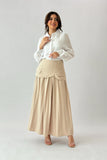 Pleated skirt with split design, beige