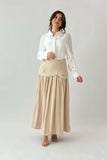 Pleated skirt with split design, beige