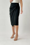 Short skirt with pleated wrap design, black 