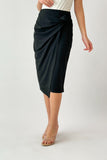 Short skirt with pleated wrap design, black 