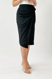 Short skirt with pleated wrap design, black 