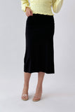 Black asymmetric satin skirt