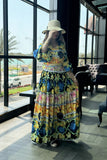 Yellow Tropical Print Pleated Maxi Dress