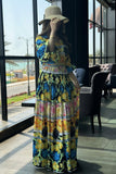 Yellow Tropical Print Pleated Maxi Dress