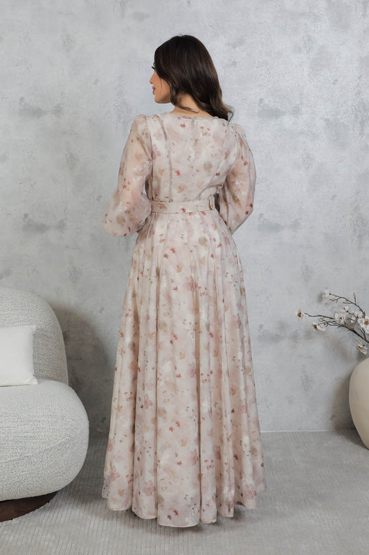 Corset cut maxi dress with floral print 