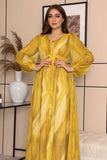 Marble chiffon dress with puff sleeves