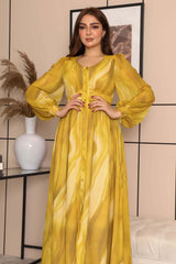Marble chiffon dress with puff sleeves