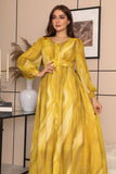 Marble chiffon dress with puff sleeves