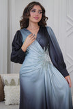 Empire Maxi Dress with Pearl and Beads in Blue 