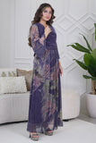 Purple floral print pleated maxi dress 