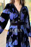 Velvet dress with butterfly print 