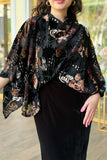 Velvet dress with scarf cut and floral print 