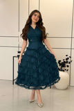 Elegant tulle midi dress in turquoise color 