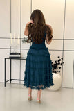 Elegant tulle midi dress in turquoise color 