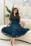 Elegant tulle midi dress in turquoise color 