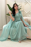 Light Green One Shoulder Tulle Dress with Floral Applique 