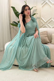 Light Green One Shoulder Tulle Dress with Floral Applique 