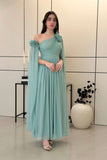 Light Green One Shoulder Tulle Dress with Floral Applique 