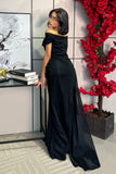 Black long draped dress with front slit 