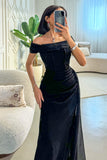 Black long draped dress with front slit 