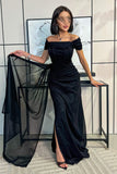 Black long draped dress with front slit 