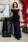 Black long draped dress with front slit 