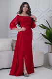 Red Draped Maxi Dress with Front Slit 