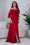 Red Draped Maxi Dress with Front Slit 