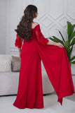 Red Draped Maxi Dress with Front Slit 