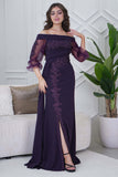 Draped maxi dress with front slit in mauve 