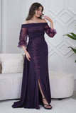 Draped maxi dress with front slit in mauve 