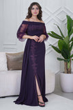 Draped maxi dress with front slit in mauve 