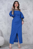 Blue Sequin Front Slit Maxi Dress 